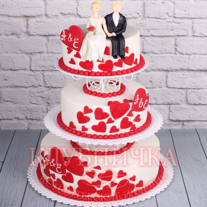 Свадебный торт "Сердечки на подставке" 